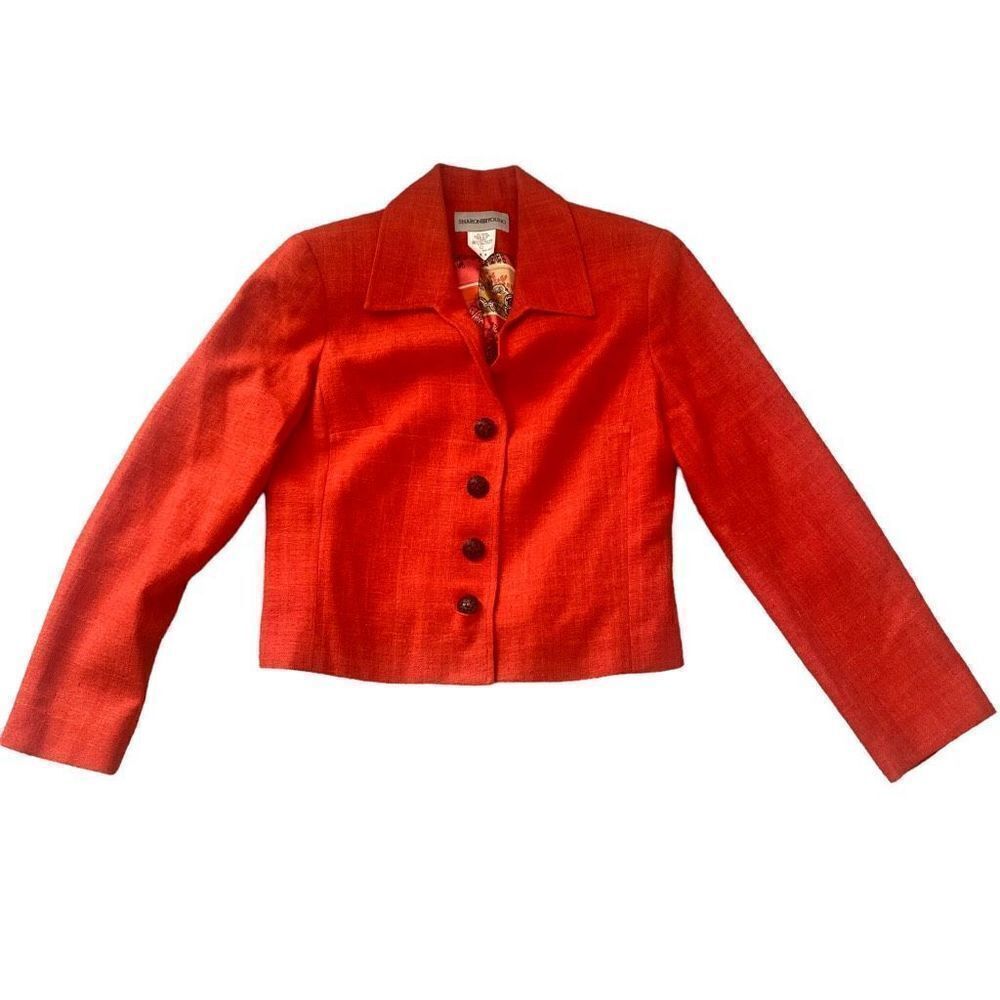 VTG  Sharon Young Womens Size 8 Orange Silk Jacket Blazer Paisley Silk Lining